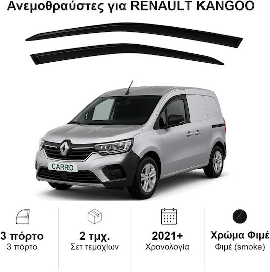 Heko Set of Windbreakers Front Car Dark Fime for Renault Kangoo 3D 2021 2pcs