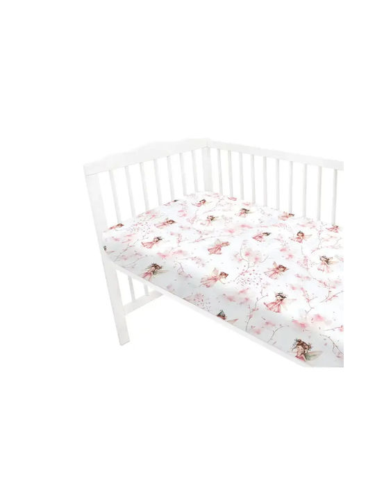 Qmini Set Lenjerii De Patut Bebe Pentru Patut Din Bumbac Cu Cauciuc Roz 120x60cm
