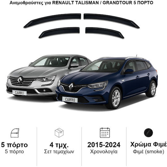 Heko Set of Windbreakers Front and Rear Car Dark Fime for Renault Talisman 4pcs