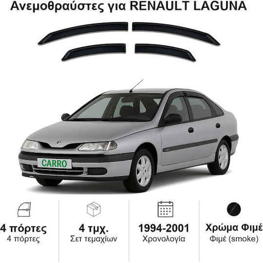 Heko Set of Windbreakers Front and Rear Car Dark Fime for Renault Laguna 4pcs