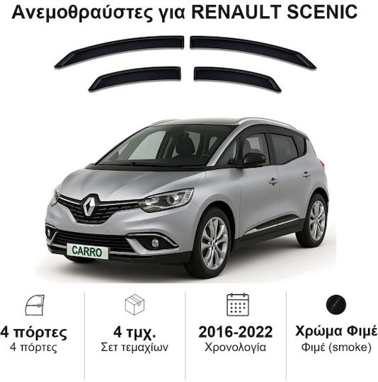 Heko Σετ Ανεμοθραύστες Αυτοκινήτου Μπροστινοί και Πίσω Σκούρο Φιμέ για Renault Scenic IV 2017 4τμχ