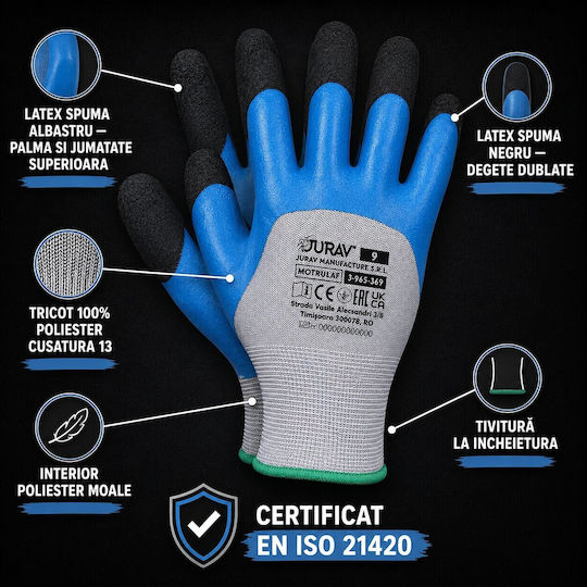 Reis Manusi de lucru Albastre Latex, Poliester/Piele