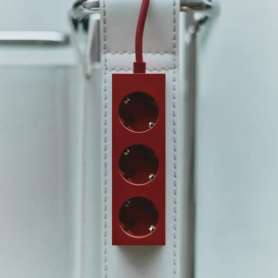 Pedestal Steckdosenleiste 3 Steckdosen mit Kabel 2m Rot
