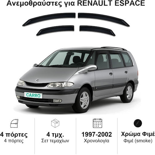 Heko Set of Windbreakers Front and Rear Car Dark Fime for Renault Espace 4pcs
