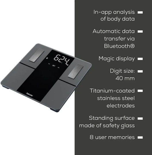 Beurer Smart Bathroom Scale 180kg with Bluetooth Black BF500BT