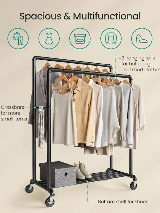 Songmics Cu Roți Rack de Podea din Metal Negru 162x59cm