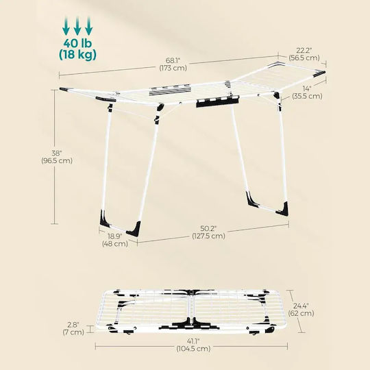 Songmics Folding Floor Clothes Drying Rack Stainless Steel with Hanging Length 18m