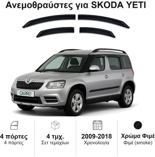 Heko Set of Windbreakers Front and Rear Car Dark Fime for Skoda Yeti 4pcs