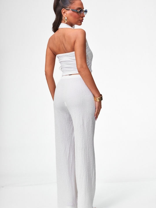 Set Alb Dama cu Pantaloni