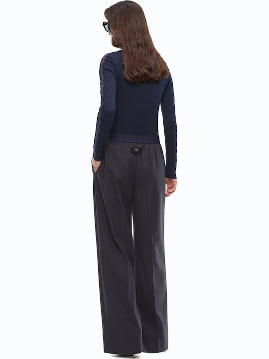 Women's Pantaloons with Rubber Band in Palazzo Fit Dark Blue