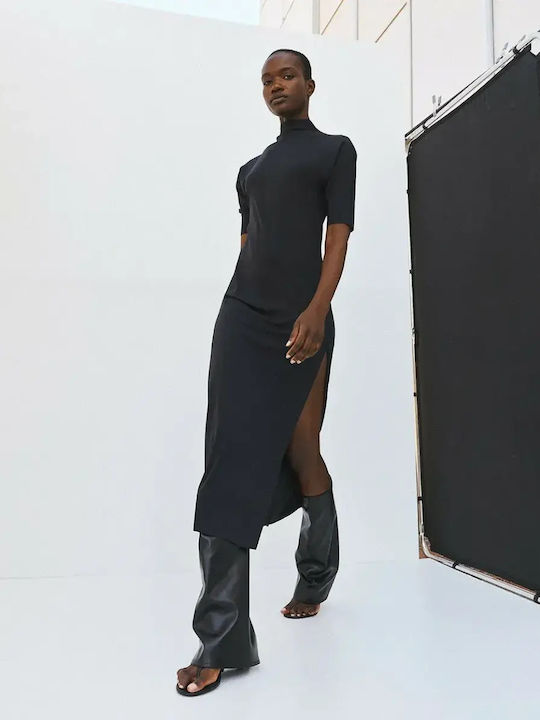Summer Midi Dress with Slit Black