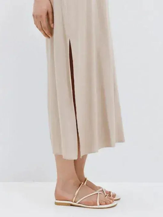 Summer Midi Slip Dress Beige