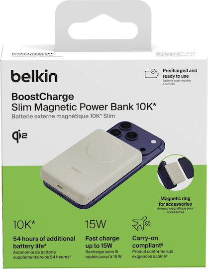 Belkin BoostCharge Slim Qi2 Power Bank 10000mAh 30W mit USB-C Ausgangsanschlüsse Beiges