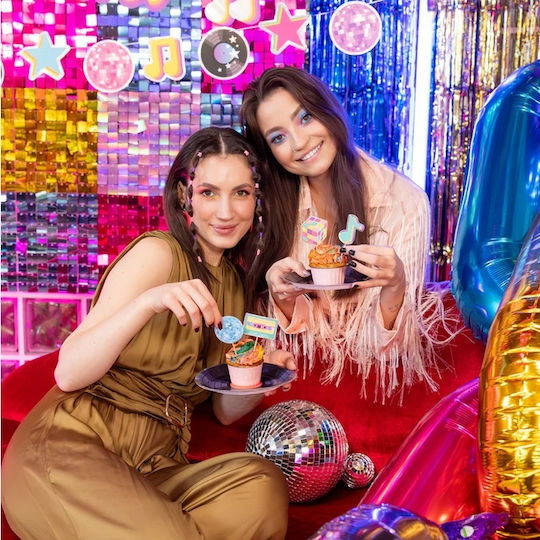 Decorațiune Topper Brioșe Cupcakes Retro Disco Petrecere Anii 80 8 Bucăți