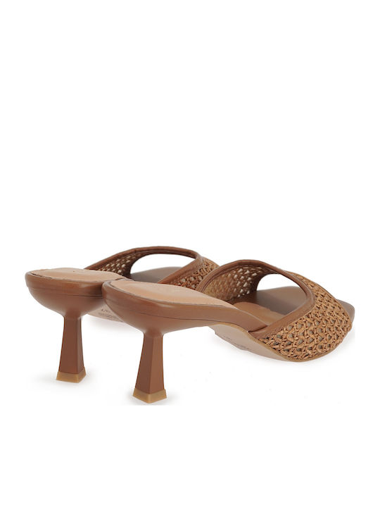 Mules With High Heel In Tabac Brown Colour