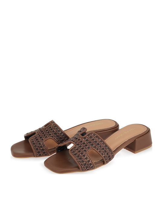 Mules With Low Heel In Brown Colour
