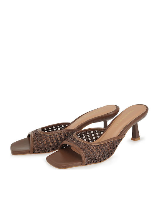 Mules With High Heel In Brown Colour