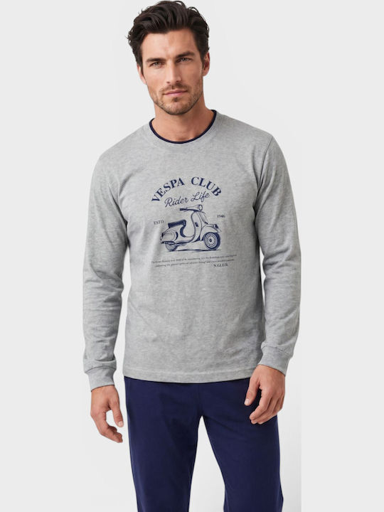 Nina Club Vespa Rider Мъжка Пижама 100% Памучна Сива Ncm27700-11-сив