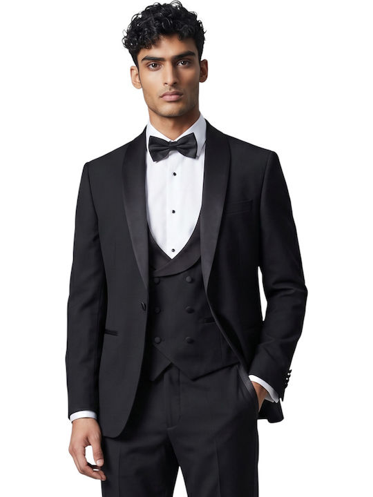 Men's Groom's Suit with Vest Black