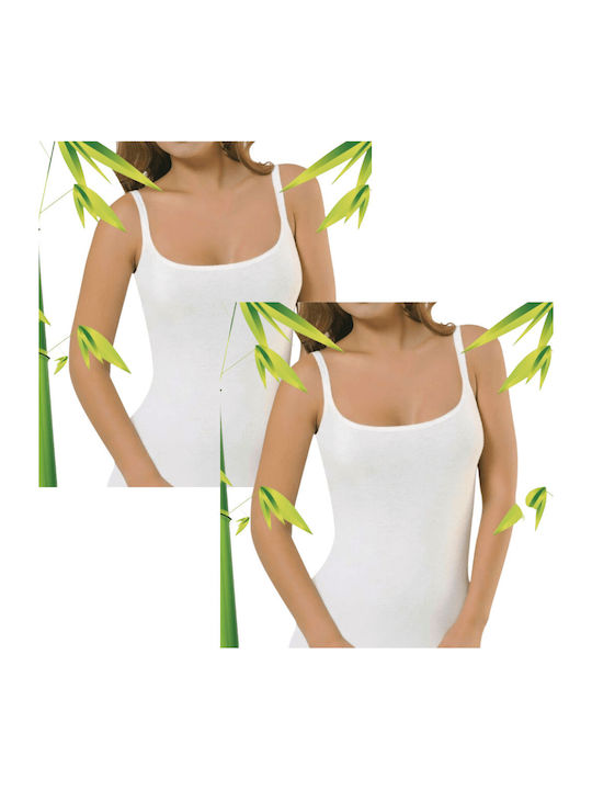 Women's T-Shirts White with Spaghetti Strap 2Pack