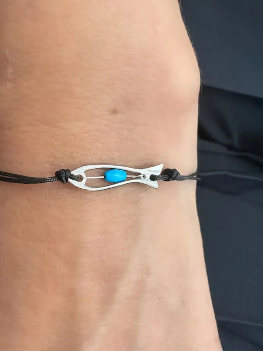 Brățară Argintie Handmade Pentru Femei Turcoaz & Pește Silverline 0230996006/Albastru Macrame Turcoaz Handmade Pește Argintiu Alb 0230996006