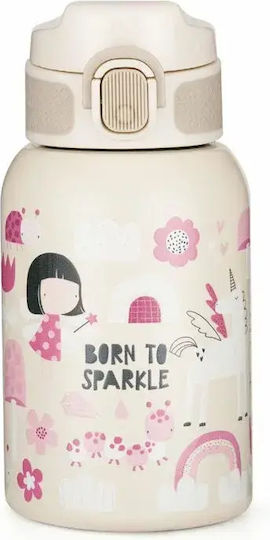 Petite & Mars Sticlă Pentru Copii Termos Din Oțel Inoxidabil Cu Pai Bej 350ml