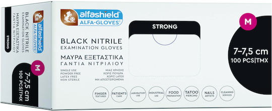 Karabinis Medical Alfashield Alfa Gloves Black Strong Nitrile Gloves Powder Free in Black Colour 100 Pieces