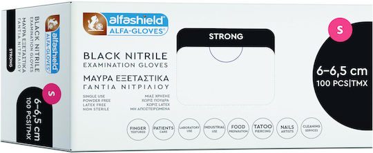 Karabinis Medical Alfashield Alfa Gloves Black Strong Nitrile Gloves Powder Free in Black Colour 100 Pieces