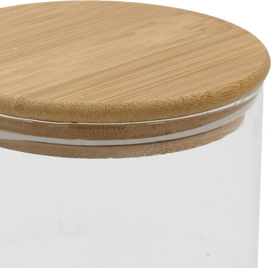 Glass Storage Jar 600 Ml Φ10x10,5 Cm Wooden Lid Keskor 62579