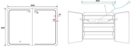 Tema 78787887 Огледало LED с шкаф 80x60cm
