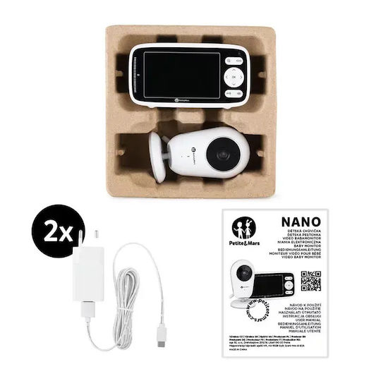 Petite & Mars Nano 4.0 Monitor pentru bebeluși fără fir cu audio bidirecțională și cântece de leagăn