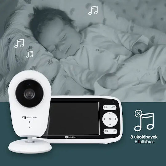 Petite & Mars Nano 4.0 Monitor pentru bebeluși fără fir cu audio bidirecțională și cântece de leagăn