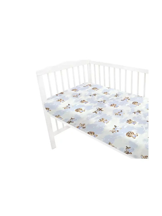 Qmini Lenjerie De Patut Bebe Pentru Patut Bumbac Cu Cauciuc Albastru Deschis 120x60cm