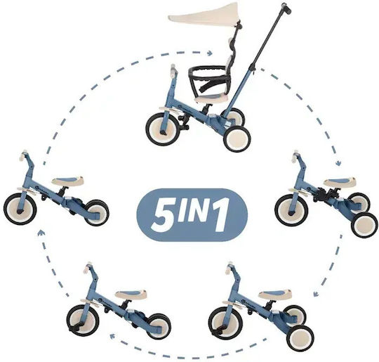 Petite & Mars Turbo Tricicletă pentru copii cu mâner pentru părinți 5 în 1 pentru 1.5+ ani Albastră