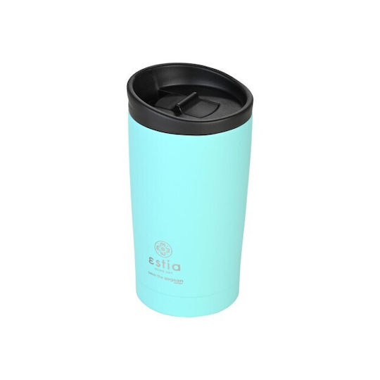 Estia Travel Mug Save The Aegean Recyclable Glass Thermos Stainless Steel BPA Free 350ml Bermuda Green