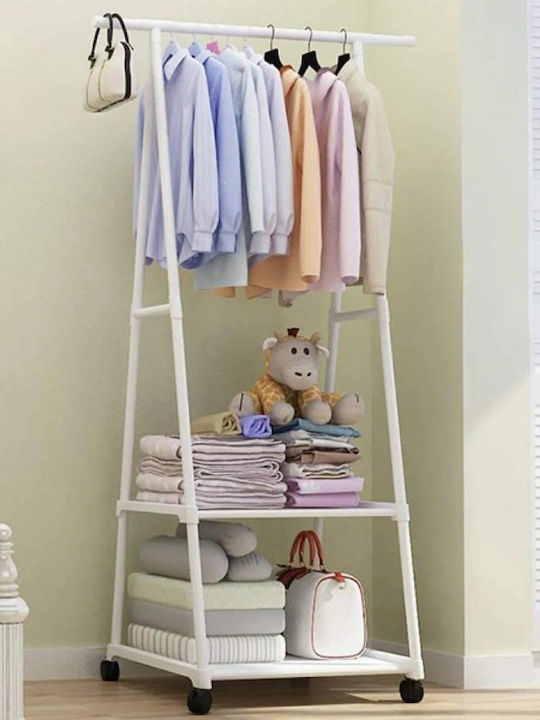 Clothes Rack Wheeled Floor Garment Rack Metal White 55x42x160cm