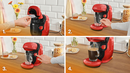 Bosch Кафемашина за капсули Tassimo Налягане 3.3бар Червена