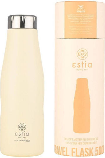 Estia Travel Flask Save the Aegean Recyclable Bottle Thermos Stainless Steel BPA Free 500ml Lily White