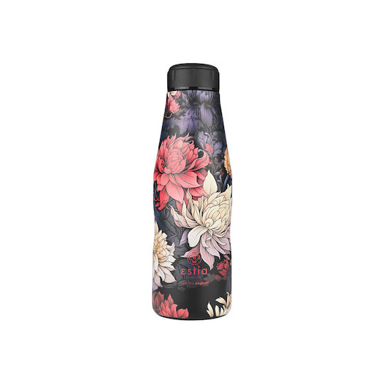 Estia Travel Flask Save the Aegean Recyclable Thermos Bottle Stainless Steel BPA Free 500ml Midnight Blossom