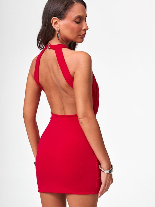 Summer Mini Evening Strapless Open Back Red Dress