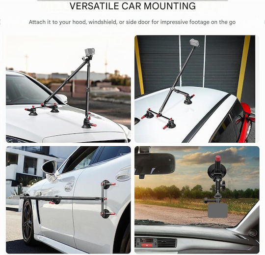 Neewer Ca136 Suport Auto Cu Trei Ventuze Sistem De Montare Pentru Cameră De Acțiune Compatibil GoPro Insta360 DJI Șină Nato Brațe Extensibile Din Fibră De Carbon Până La 60 Cm Sarcină Maximă 1 Kg Adaptor 1/4” Vlogging Pov Filmare Cod Produs 4307
