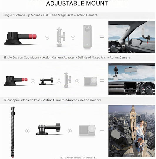 Neewer Ca136 Suport Auto Cu Trei Ventuze Sistem De Montare Pentru Cameră De Acțiune Compatibil GoPro Insta360 DJI Șină Nato Brațe Extensibile Din Fibră De Carbon Până La 60 Cm Sarcină Maximă 1 Kg Adaptor 1/4” Vlogging Pov Filmare Cod Produs 4307
