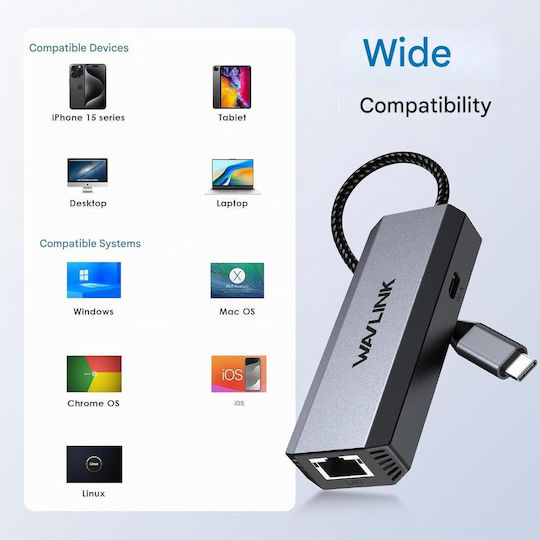 Wavlink Adaptor de rețea USB-C cu conexiune cablată Gigabit Ethernet