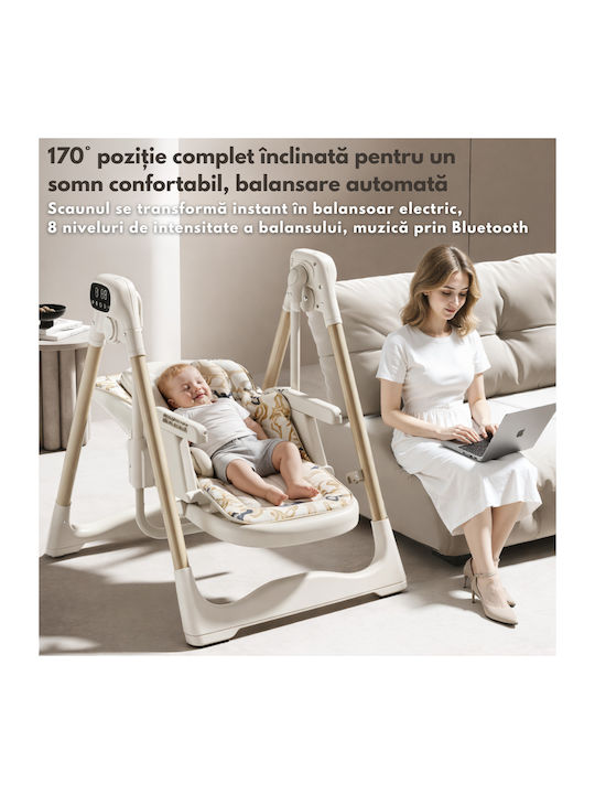 Qova Scaun Înalt De Masă Pliabil 4 În 1 Cu Înălțime Reglabilă Bej
