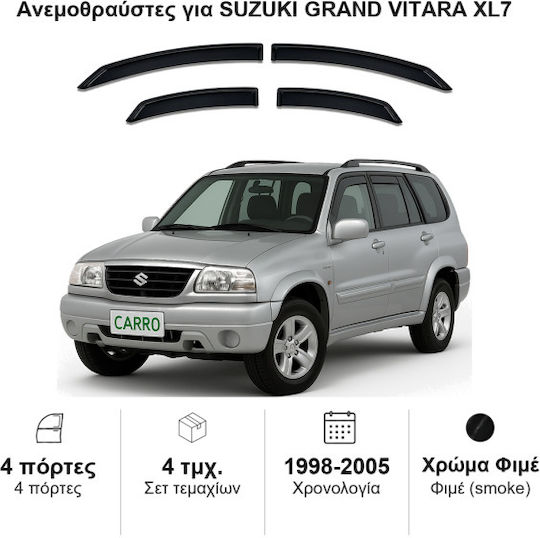 Heko Set of Windbreakers Front and Rear Car Dark Fime for Suzuki Grand Vitara XL7 5D 4pcs