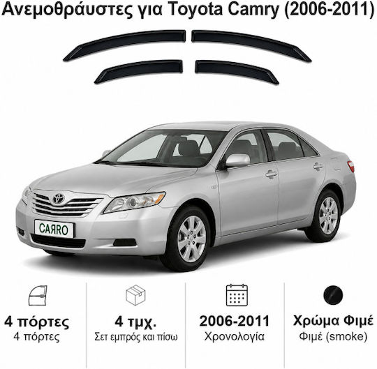 Heko Set of Windbreakers Front and Rear Car Dark Fime for Toyota Camry 4pcs