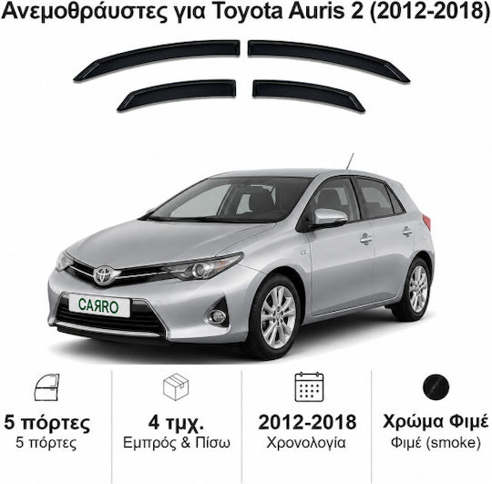 Heko Set of Windbreakers Front and Rear Car Dark Fime for Toyota Auris 5D 2013+ 4pcs