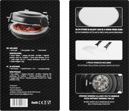 Kraft & Dele Cuptor electric pentru pizza 1.2kW 37x35x17cm