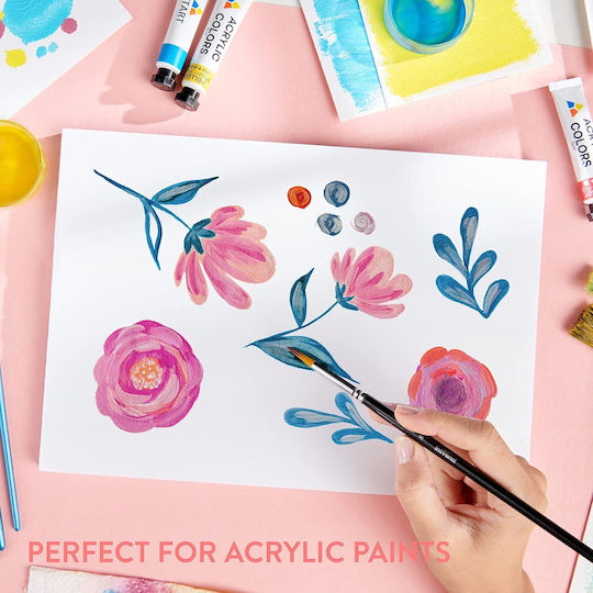 Caiet De Pictură Acrilică Acuarele Schițe Intrend Premium A4 25 Foi Hârtie Albă 400 G/m² 2 Pensule