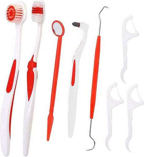 Oral Care Set Teeth Tongue Cleaning 8 Pieces Preventive Care Red